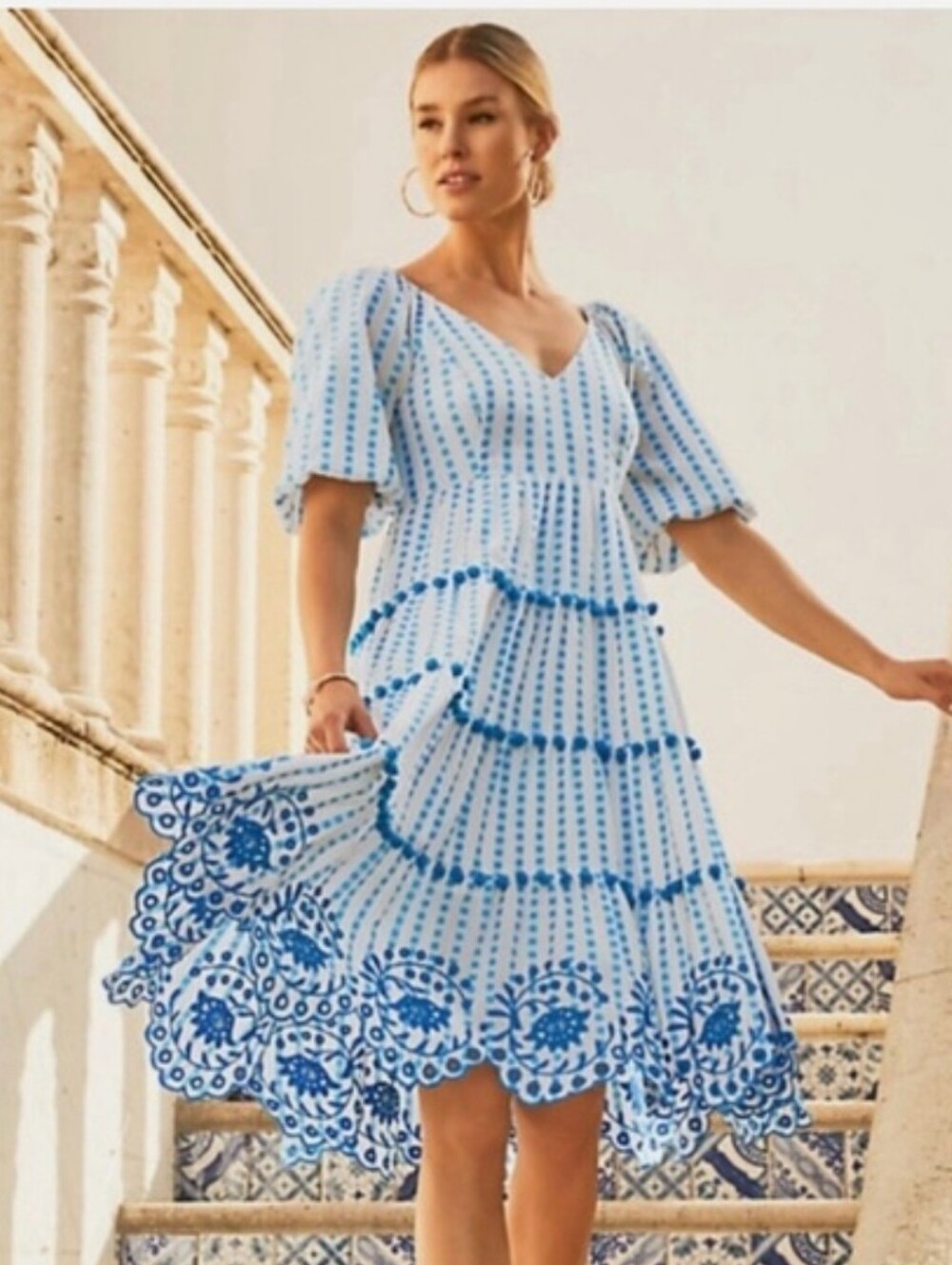 Lilly Pulitzer Sidney Midi Dress Gingham Stripe Jacquard Blue Flare - Picture 1 of 11